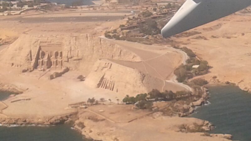 Aerial view of the temples of Abu Simbel on the flight from Aswan.