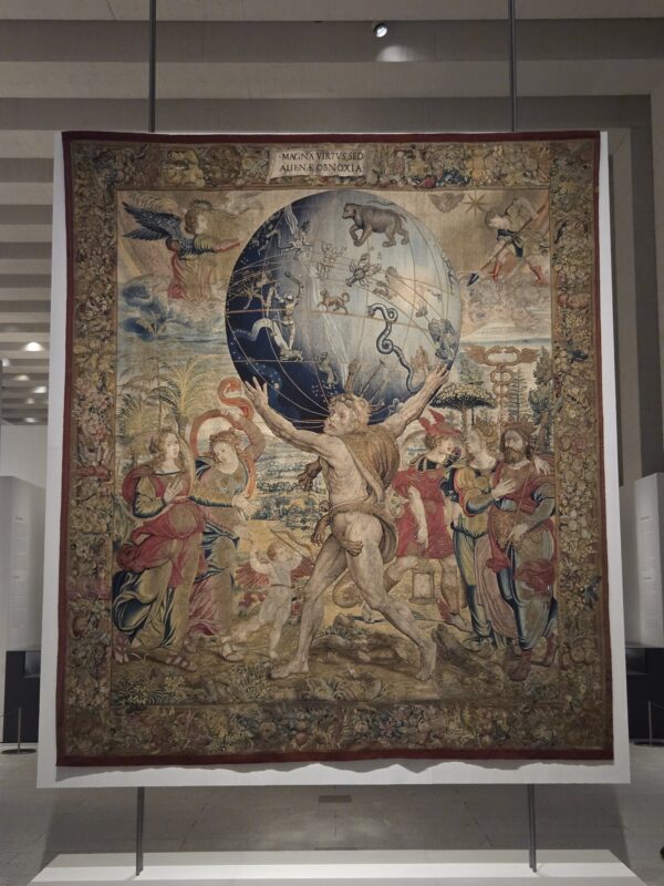 A large tapestry on display at the Gallery of the Royal Collections in Madrid.